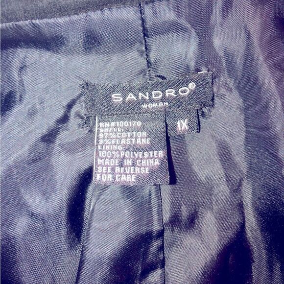 Sandro Black Cotton Blazer Coat V Neck 1X - Picture 7 of 7